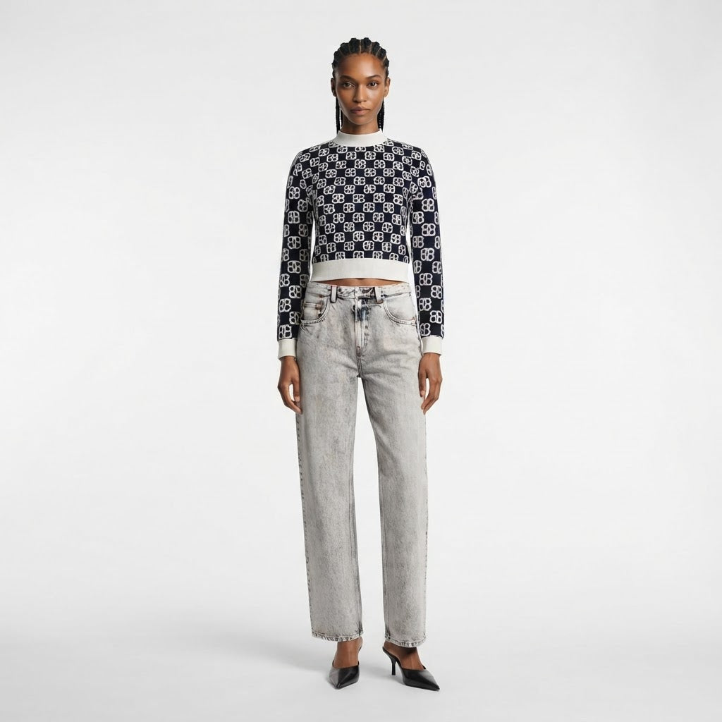 Powder Cashmere Mock Neck Cropped Top BILARRI