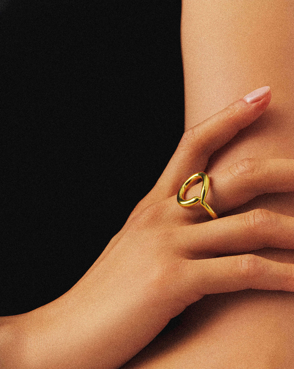 Auric Wide Gold Band Ring worn – tarnish-free stainless steel by BILARRI