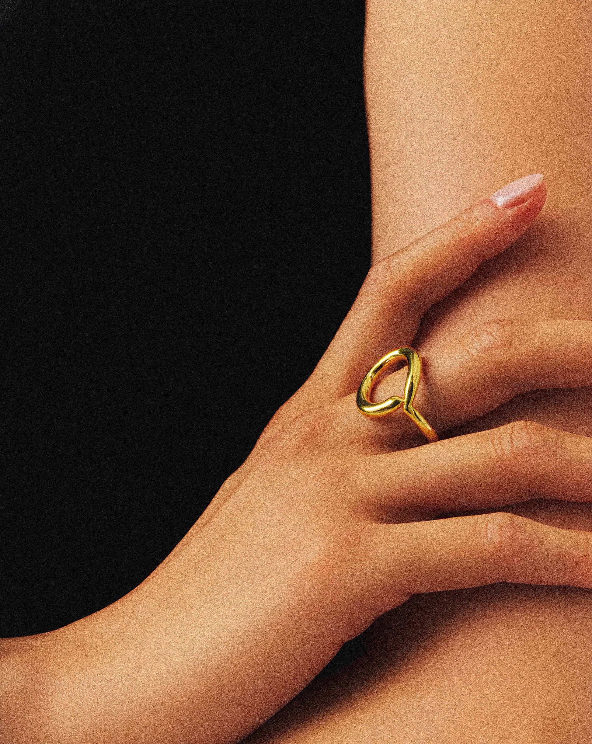 Auric Wide Gold Band Ring worn – tarnish-free stainless steel by BILARRI