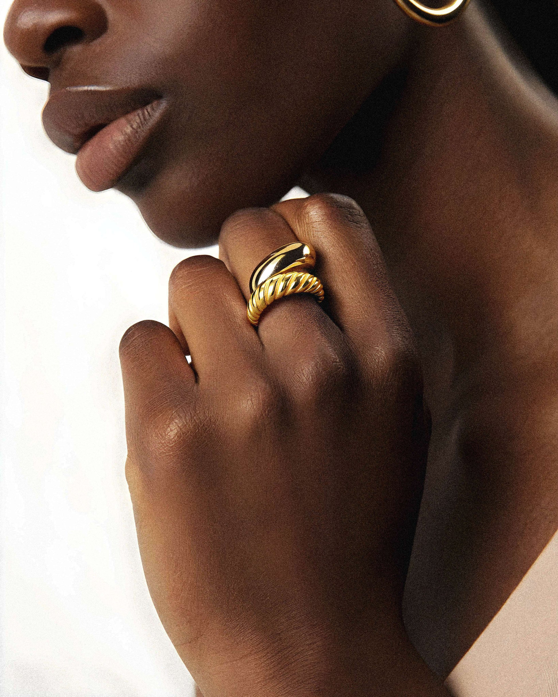 Cinderlace Twist Ring worn – waterproof stainless steel ring by BILARRI