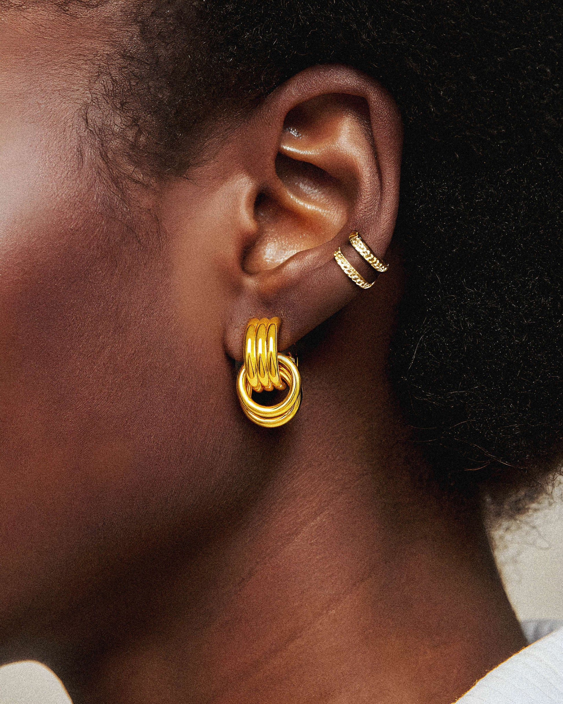 Dusk Huggie Earrings worn – hypoallergenic tarnish-free by BILARRI