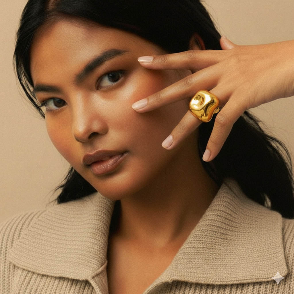 Ember Statement Ring worn – oversized gold ring by BILARRI