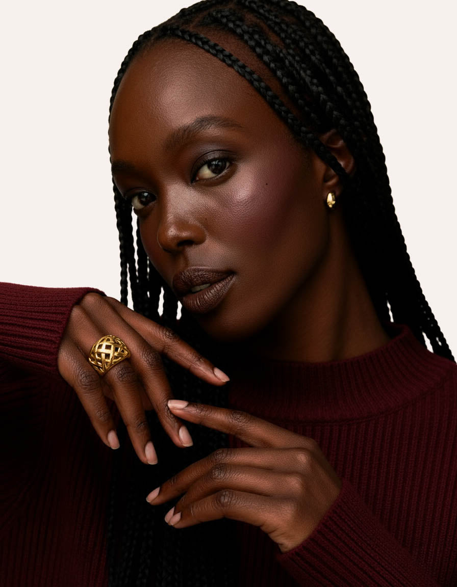 Flame Sculptural Ring worn – 18K gold tarnish-free by BILARRI