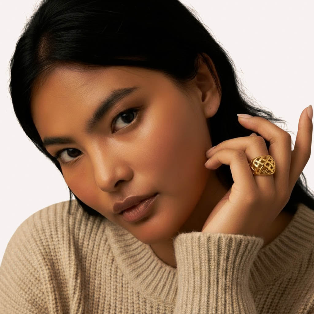 Gold Flame Ring jewellery – sculptural statement by BILARRI