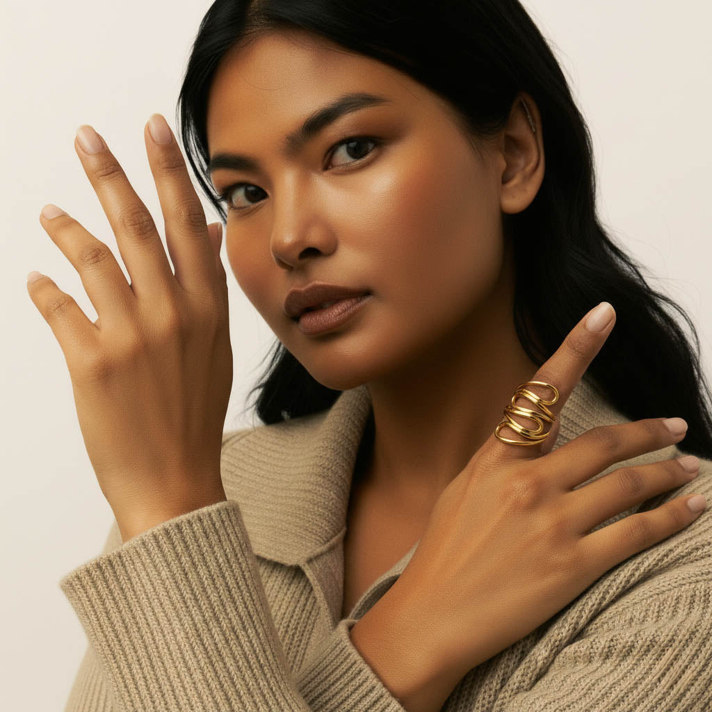 Gold Flame Ring jewellery Inferno – statement ring by BILARRI