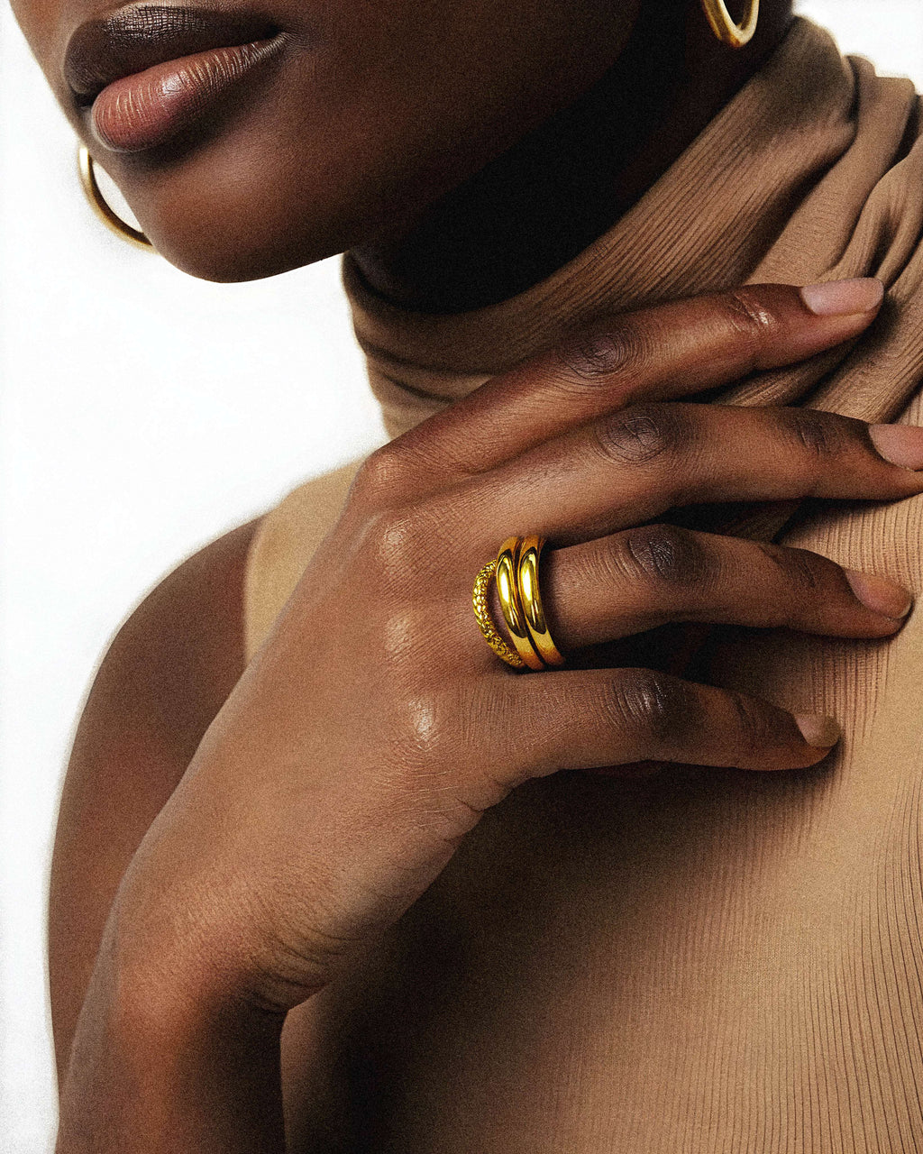 Oath Gold Round Band Ring worn – tarnish-free waterproof by BILARRI
