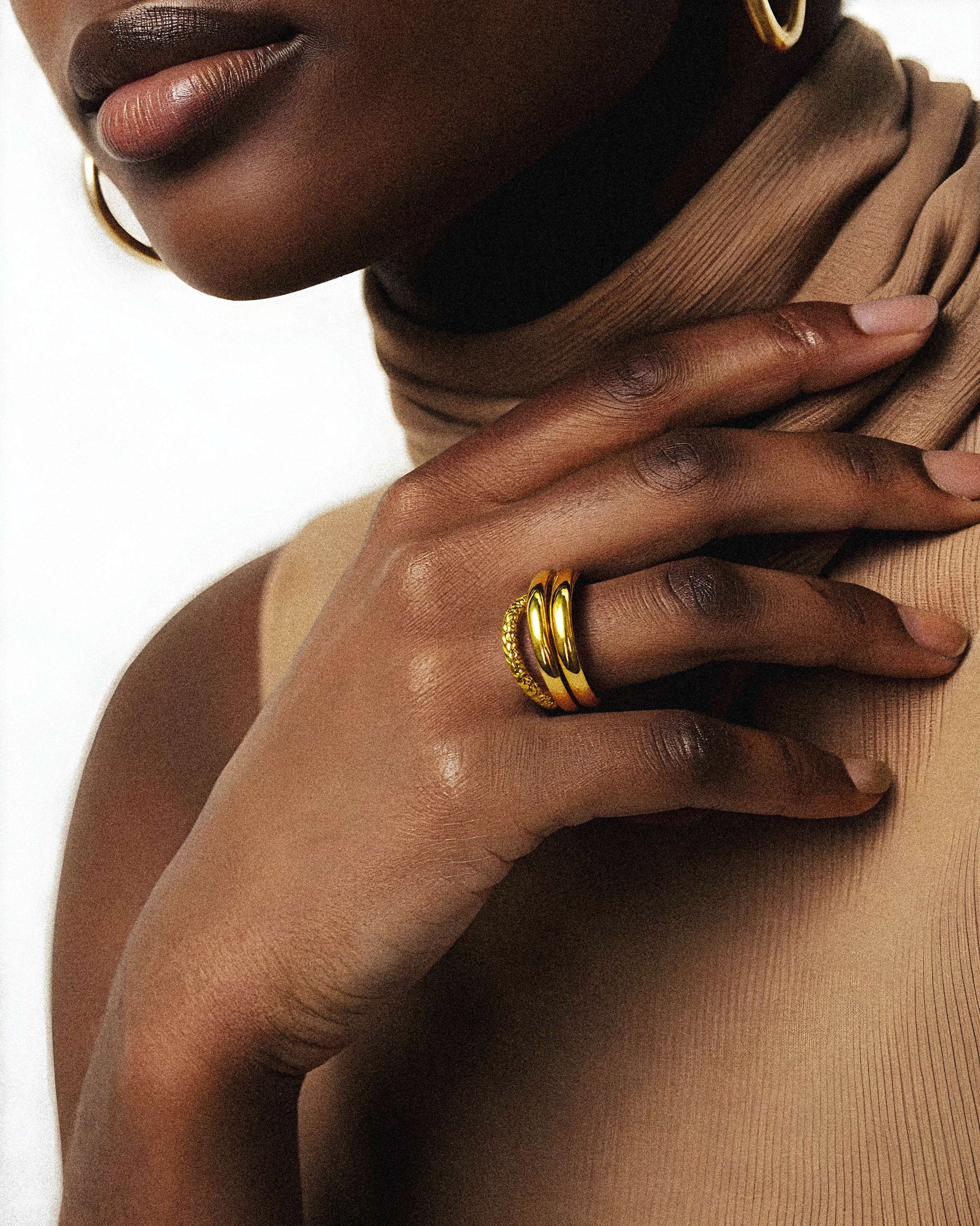 Oath Gold Round Band Ring worn – tarnish-free waterproof by BILARRI