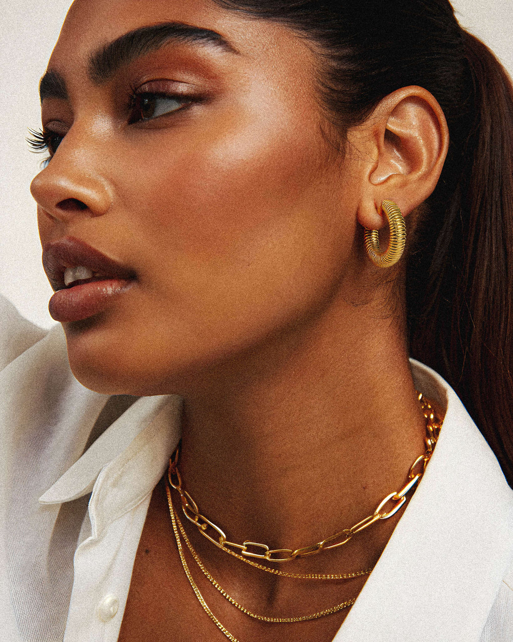 Park Huggie Hoop Earrings worn – tarnish-free waterproof by BILARRI