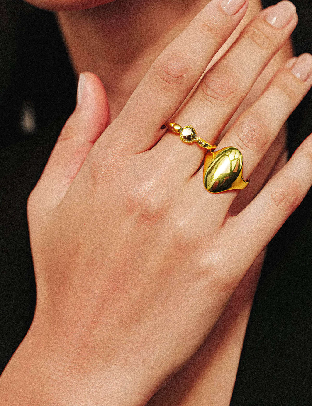 Ember High-Polish Gold Ring worn – tarnish-free waterproof by BILARRI