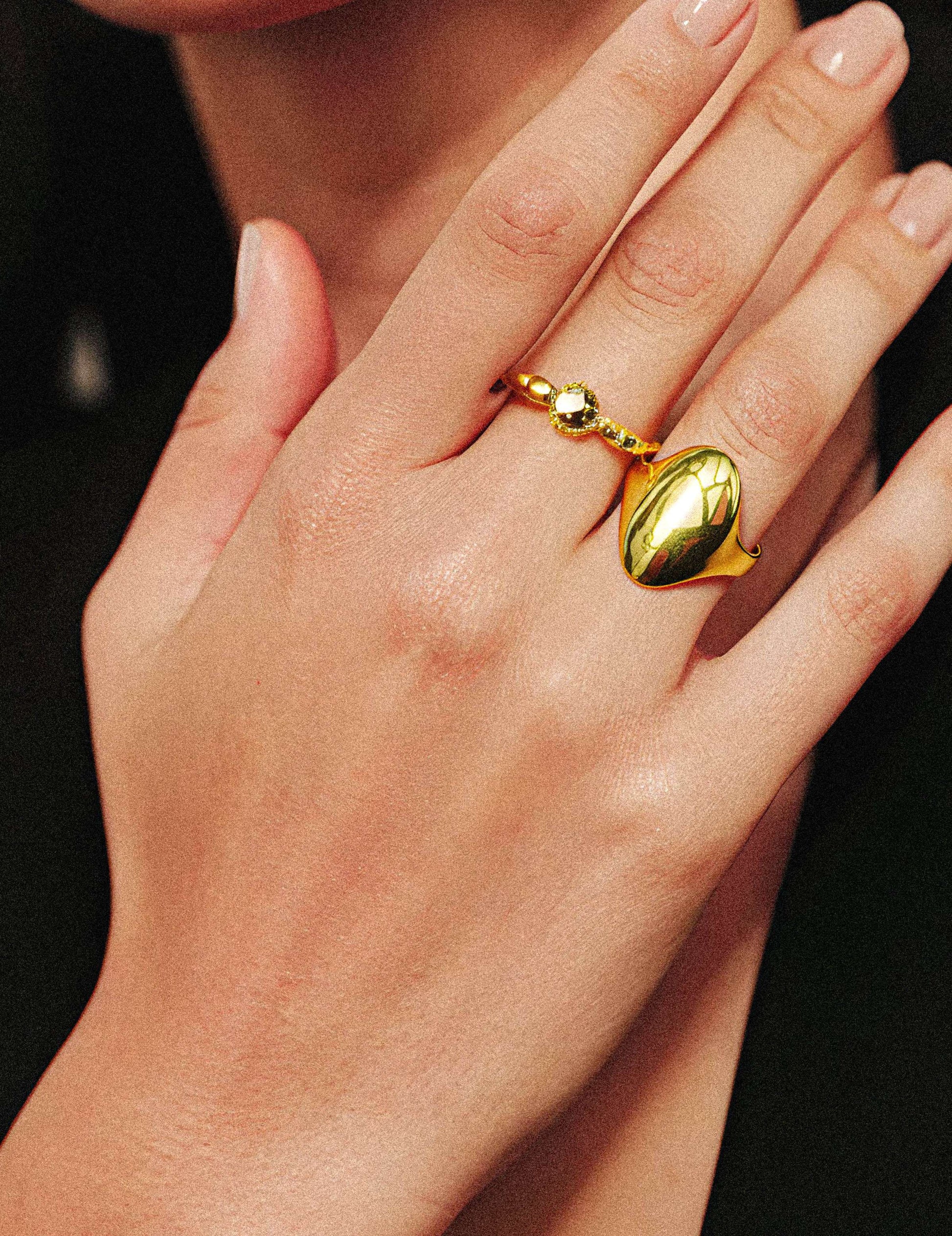 Ember High-Polish Gold Ring worn – tarnish-free waterproof by BILARRI