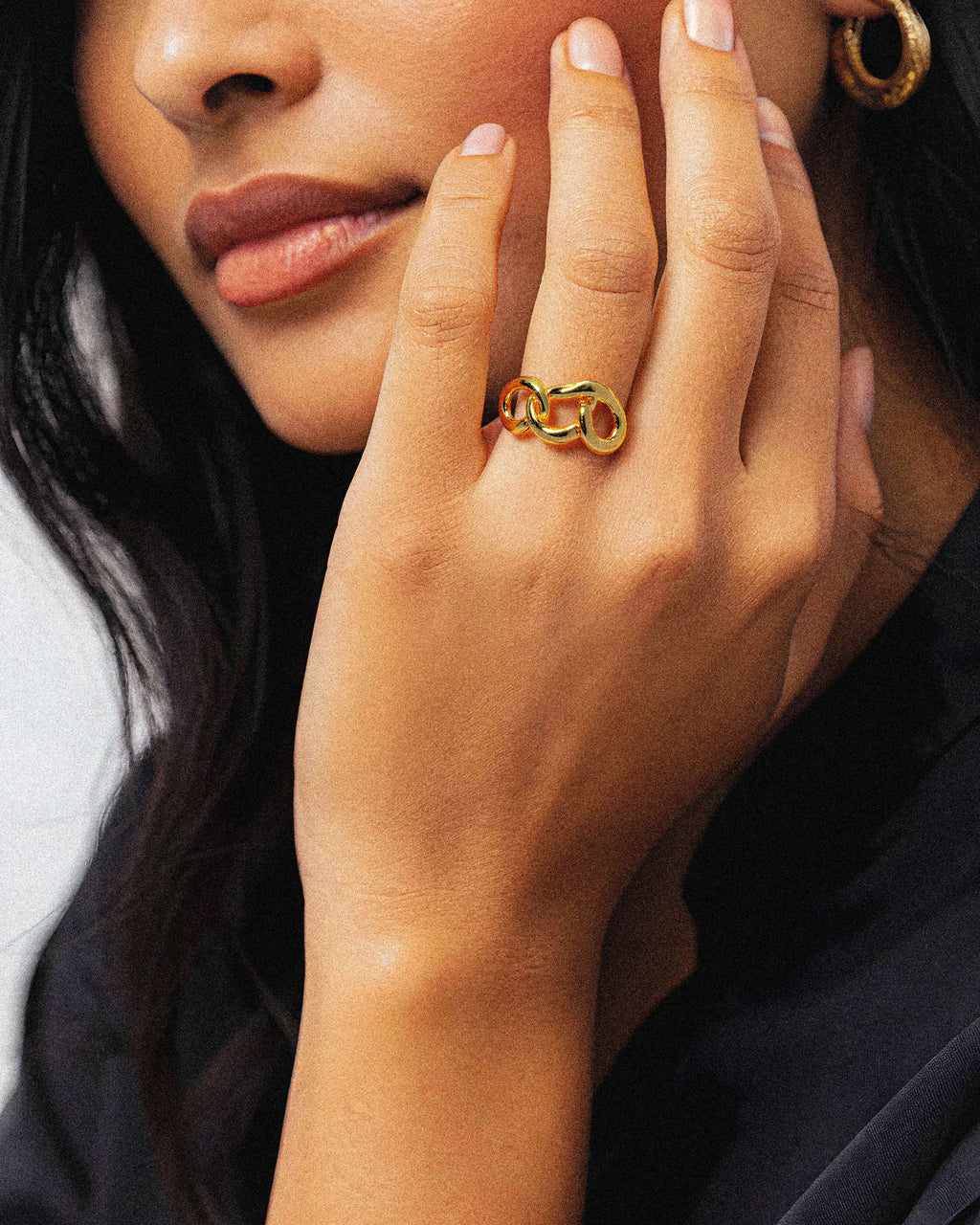 Noctelle Adjustable Gold Ring worn – waterproof tarnish-free by BILARRI