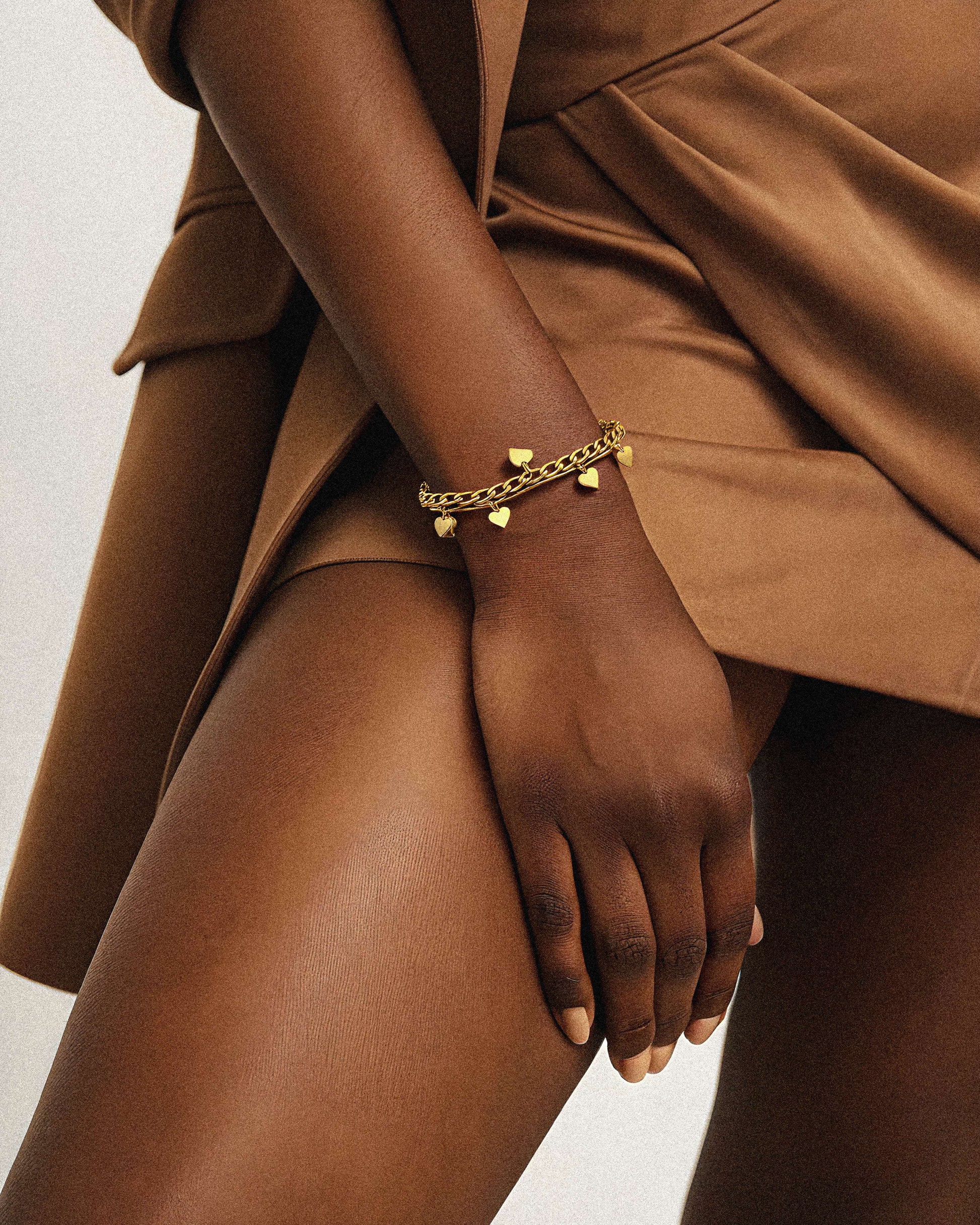 Riverrun Heart Chain Bracelet worn – waterproof tarnish-free by BILARRI