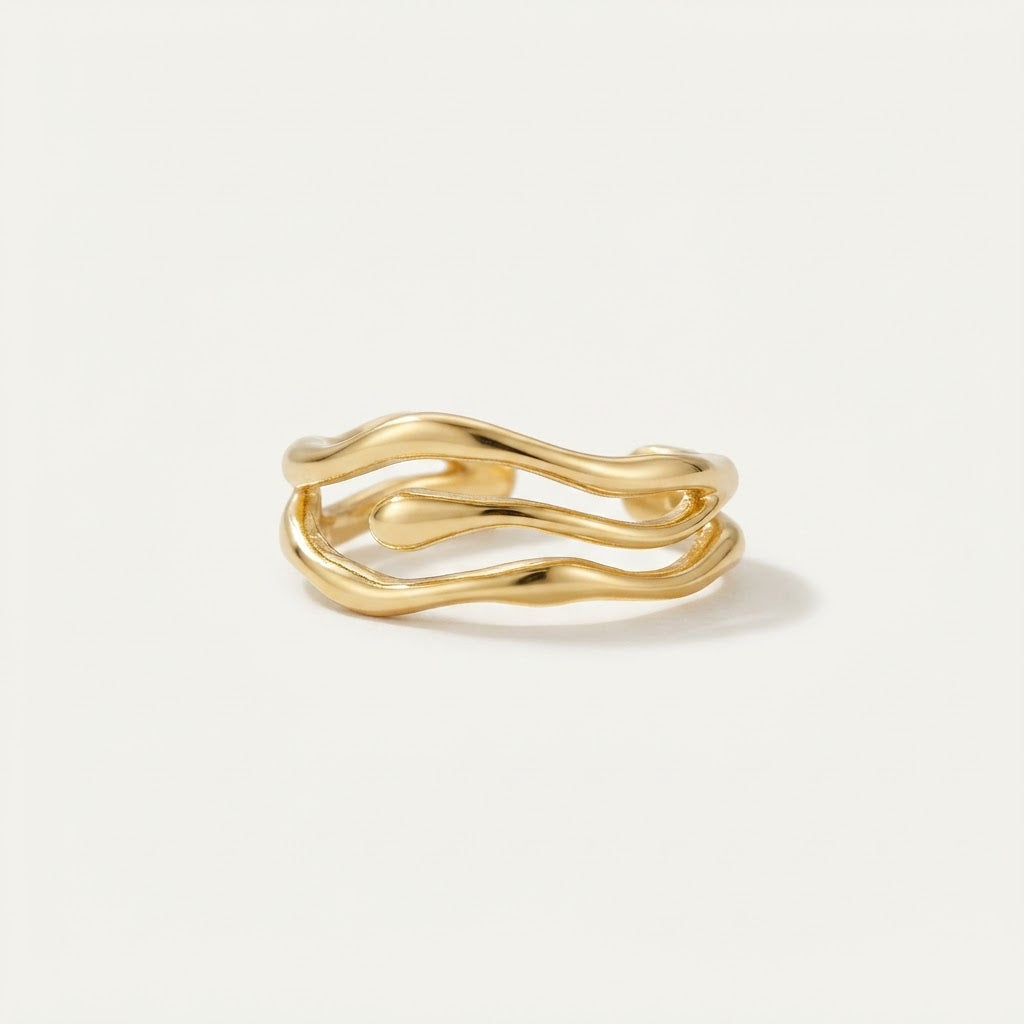 Geometric Gold Statement Obsidian Ring BILARRI