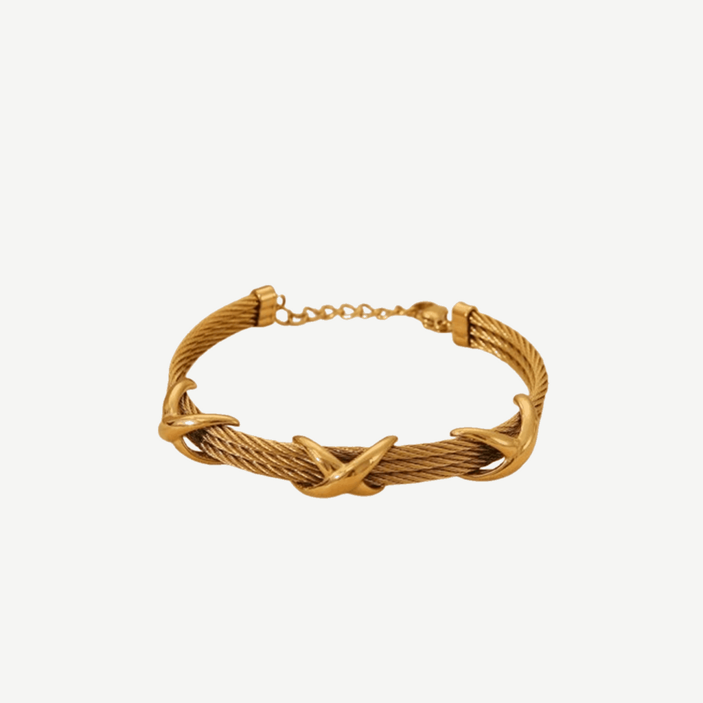 Gold Bangle Cuff Bracelet Statement Women Emberlink – 18K by BILARRI
