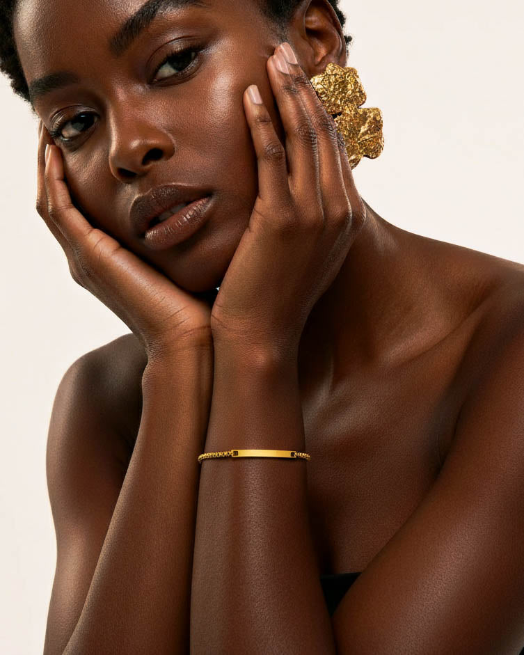 Golden Ash Belcher Bracelet worn – tarnish-free waterproof by BILARRI