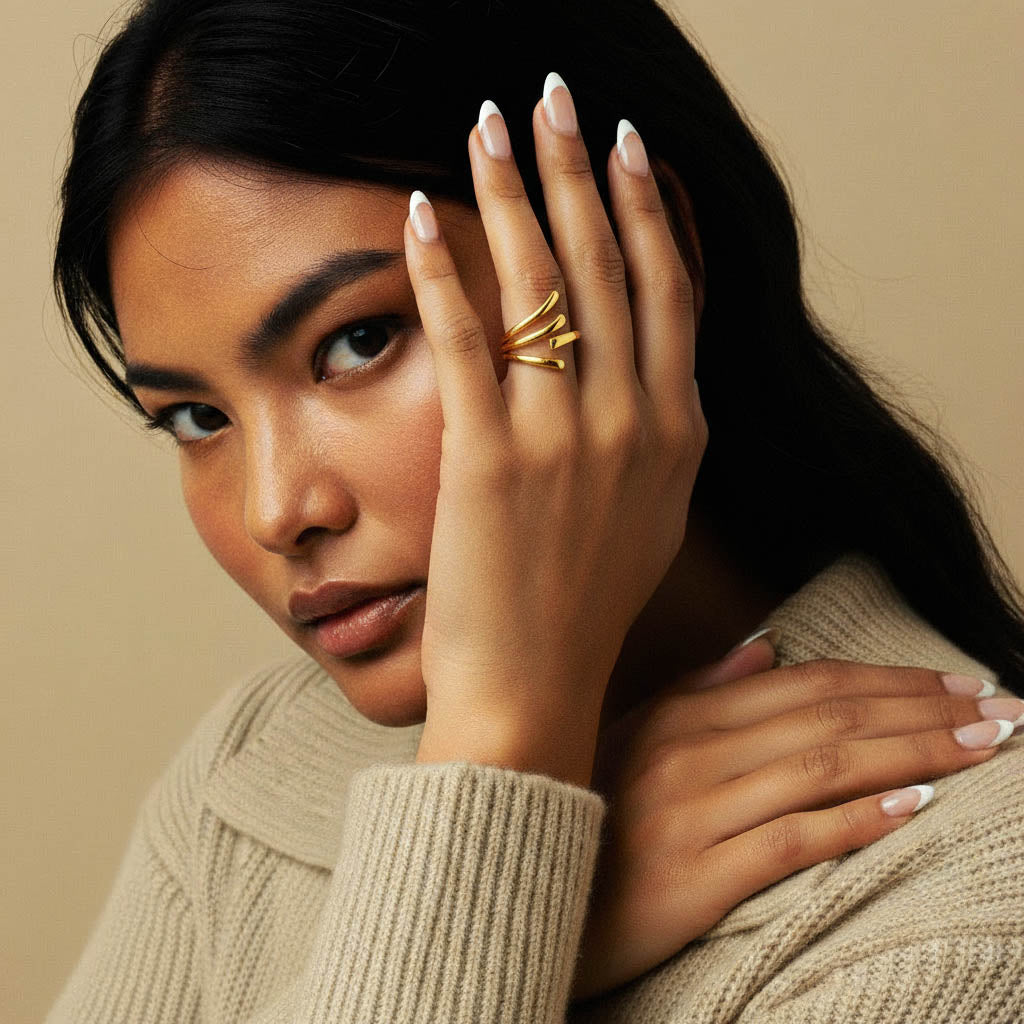 Gold Cactus Ring detail – waterproof botanical ring by BILARRI