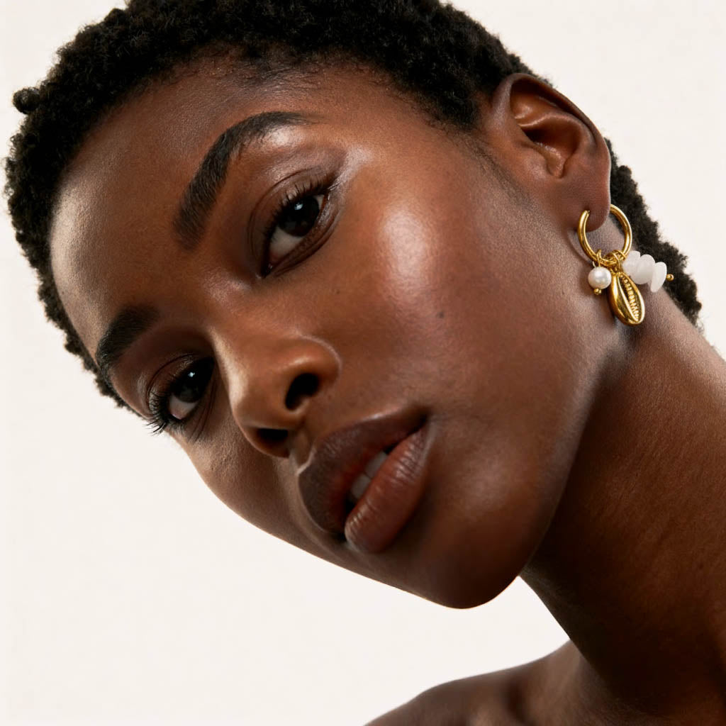 Pearl Drop Earrings worn – natural pearl gold jewellery by BILARRI