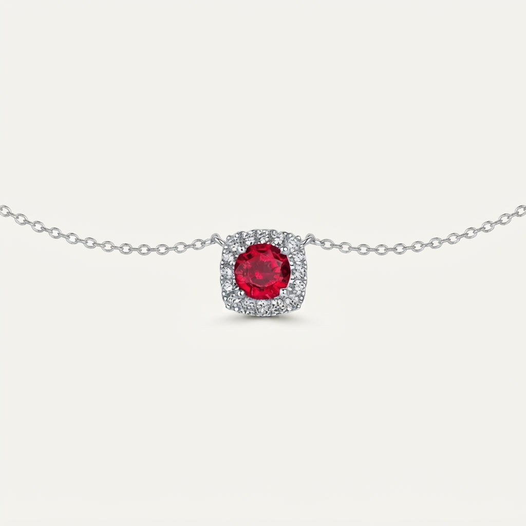 Ruby-Red Cushion Pendant Necklace BILARRI