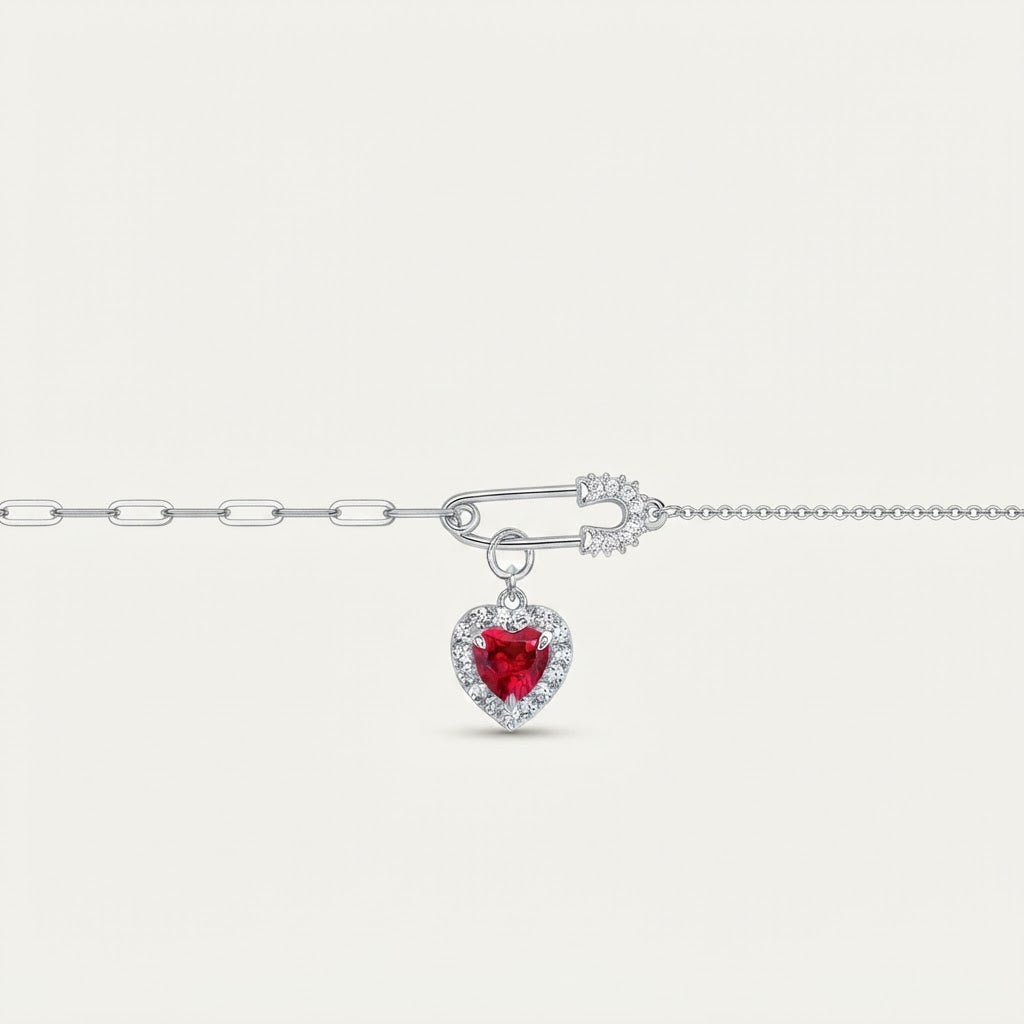 Amour Ruby-Red Heart Pendant Necklace BILARRI