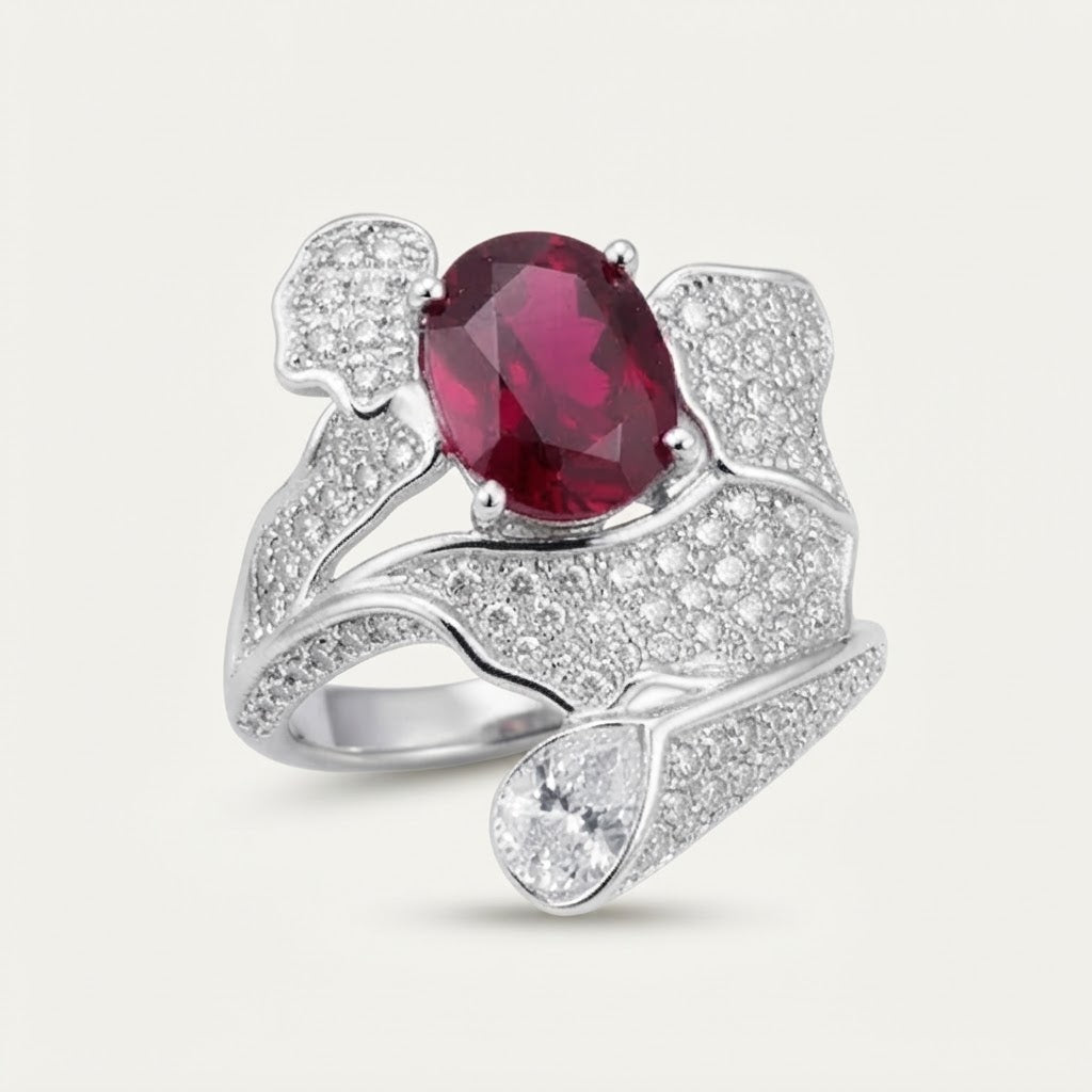 Oval Ruby Sculptural Pavé Ring, BILARRI