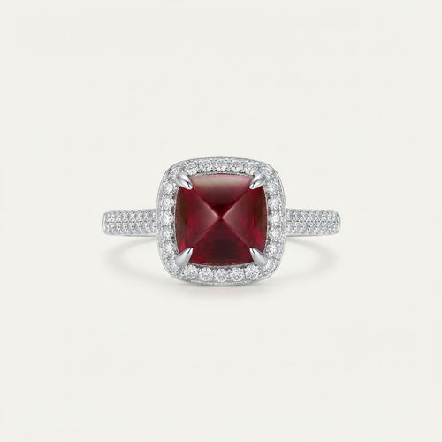 Ruby statement ring with pear-cut ruby in 925 sterling silver by BILARRI, view 1