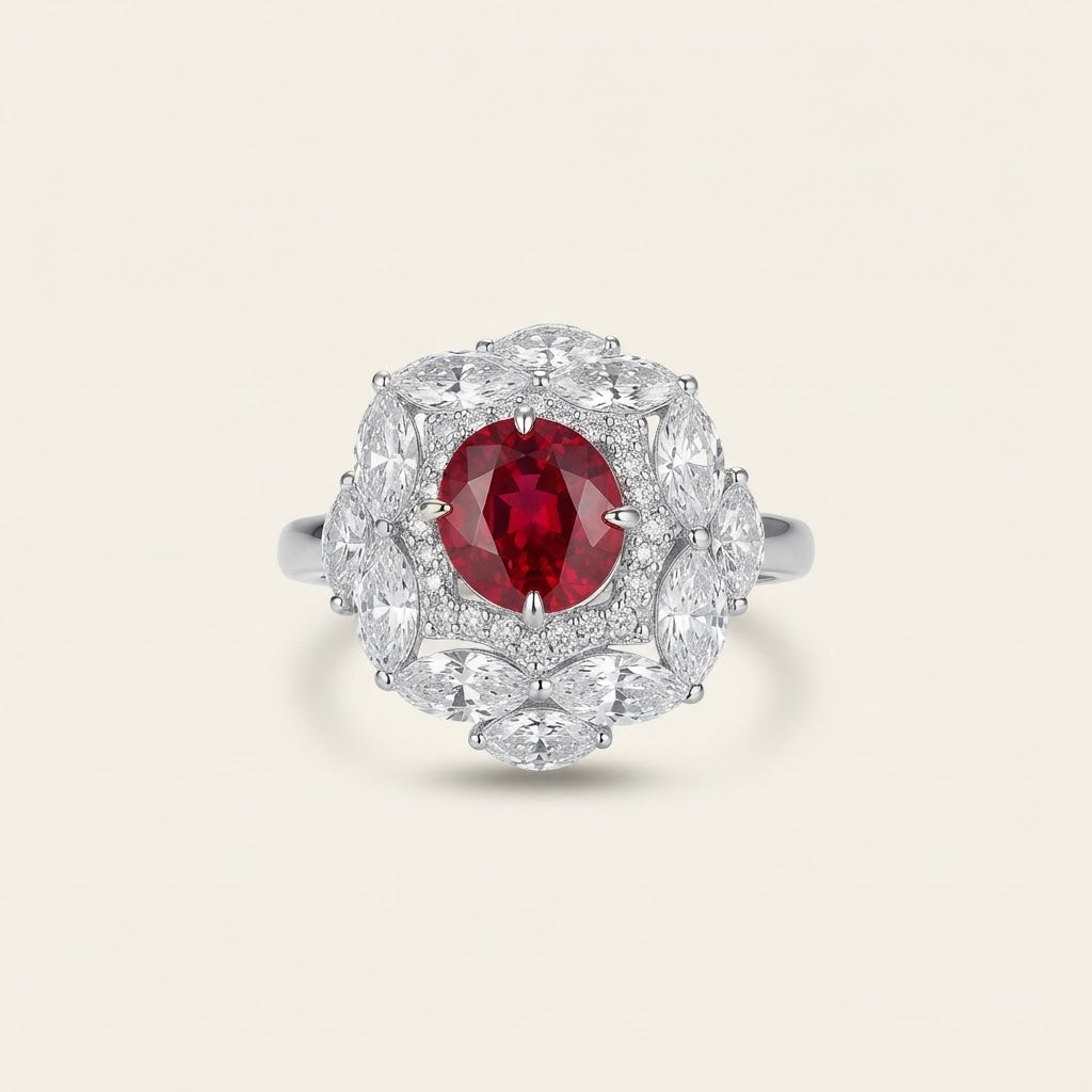 Marquise Cluster Ruby Ring, BILARRI