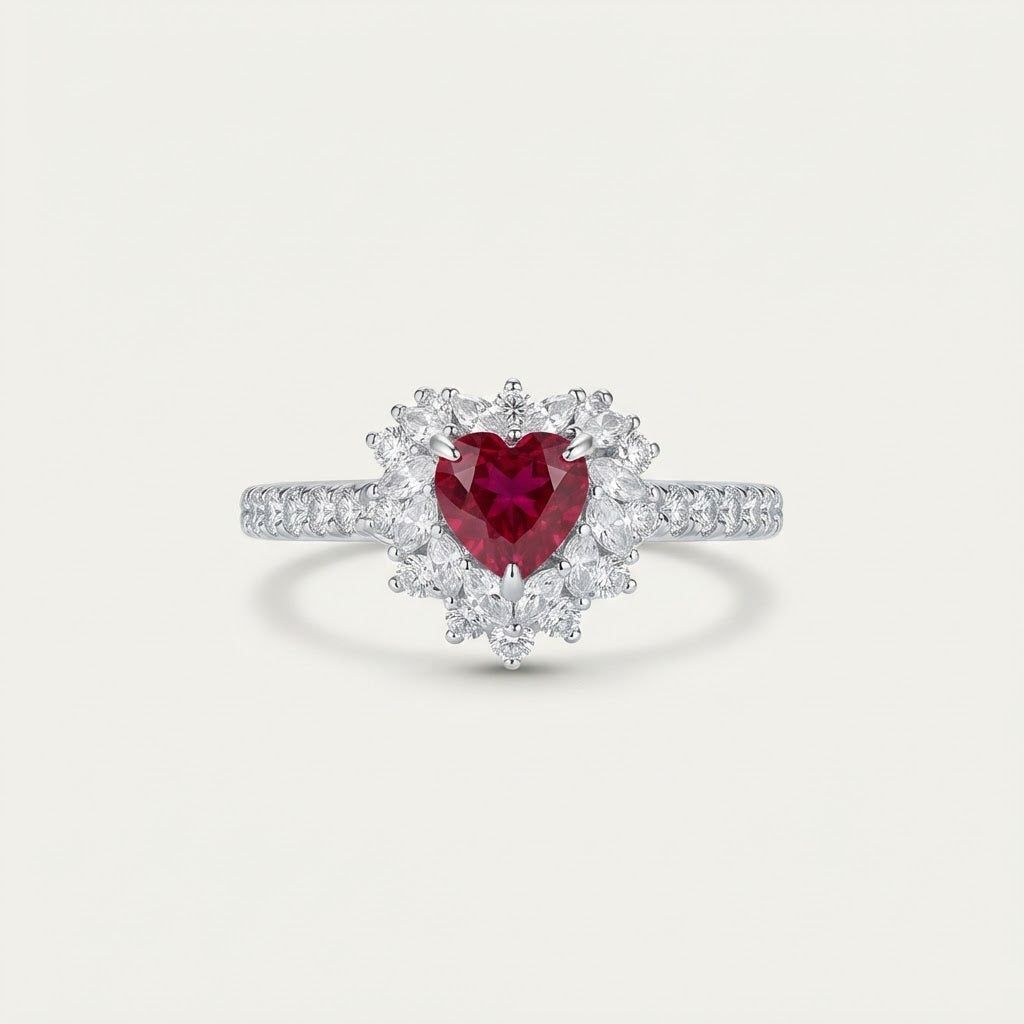 Heart-Cut Ruby Halo Ring BILARRI