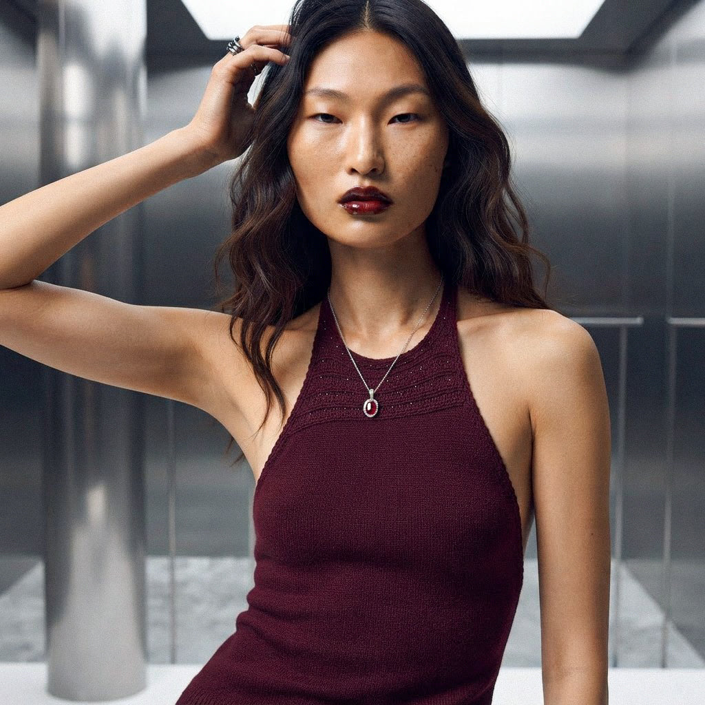 Circular red red ruby pendant necklace BILARRI