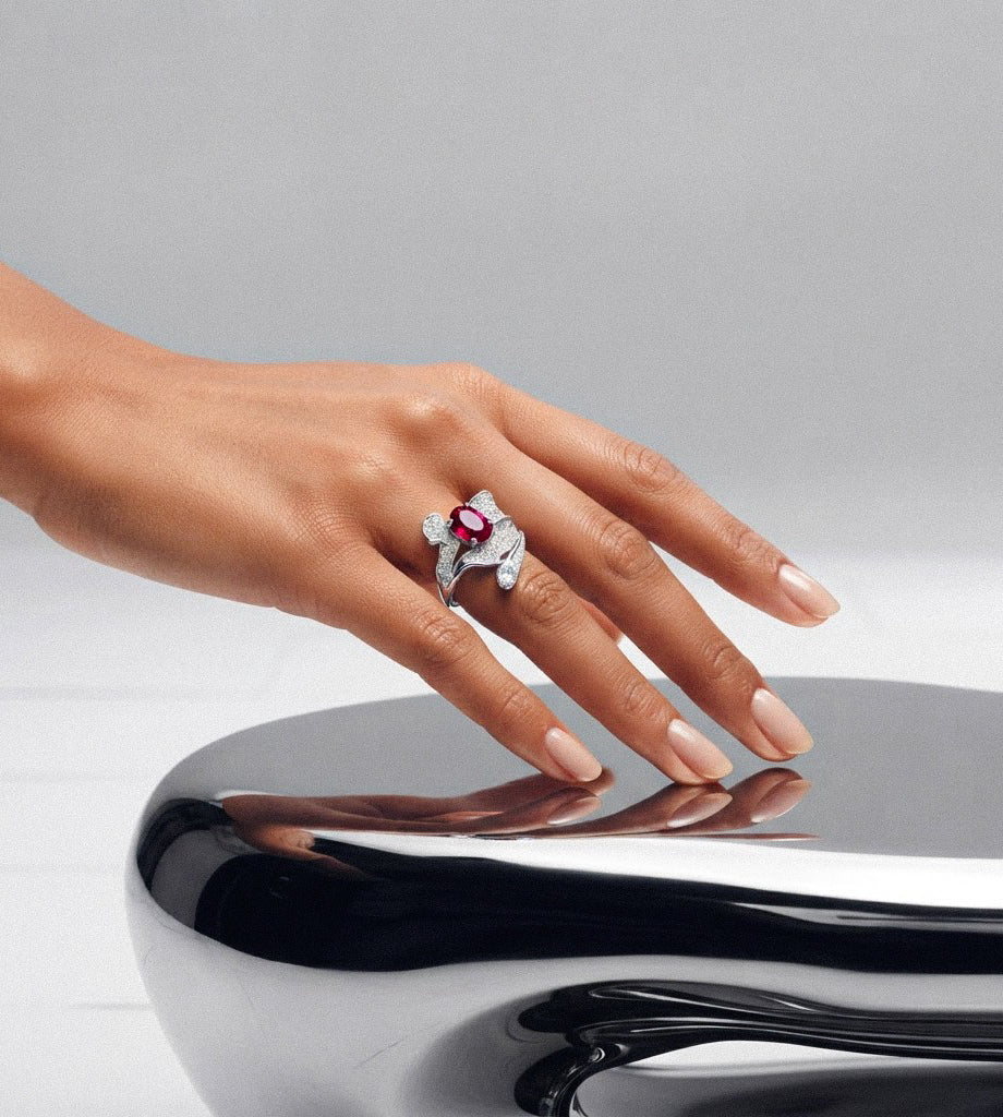 Oval Ruby Sculptural Pavé Ring, BILARRI