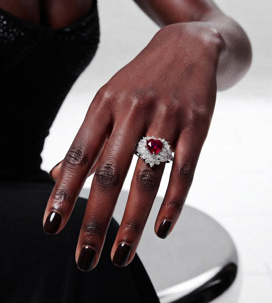 Heart-Cut Ruby Halo Ring BILARRI