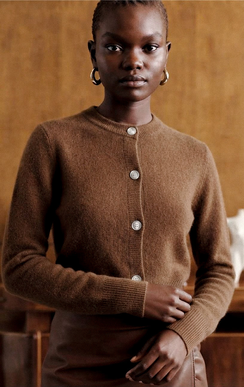 Half Cropped Cashmere Adobe Clay Cardigan
