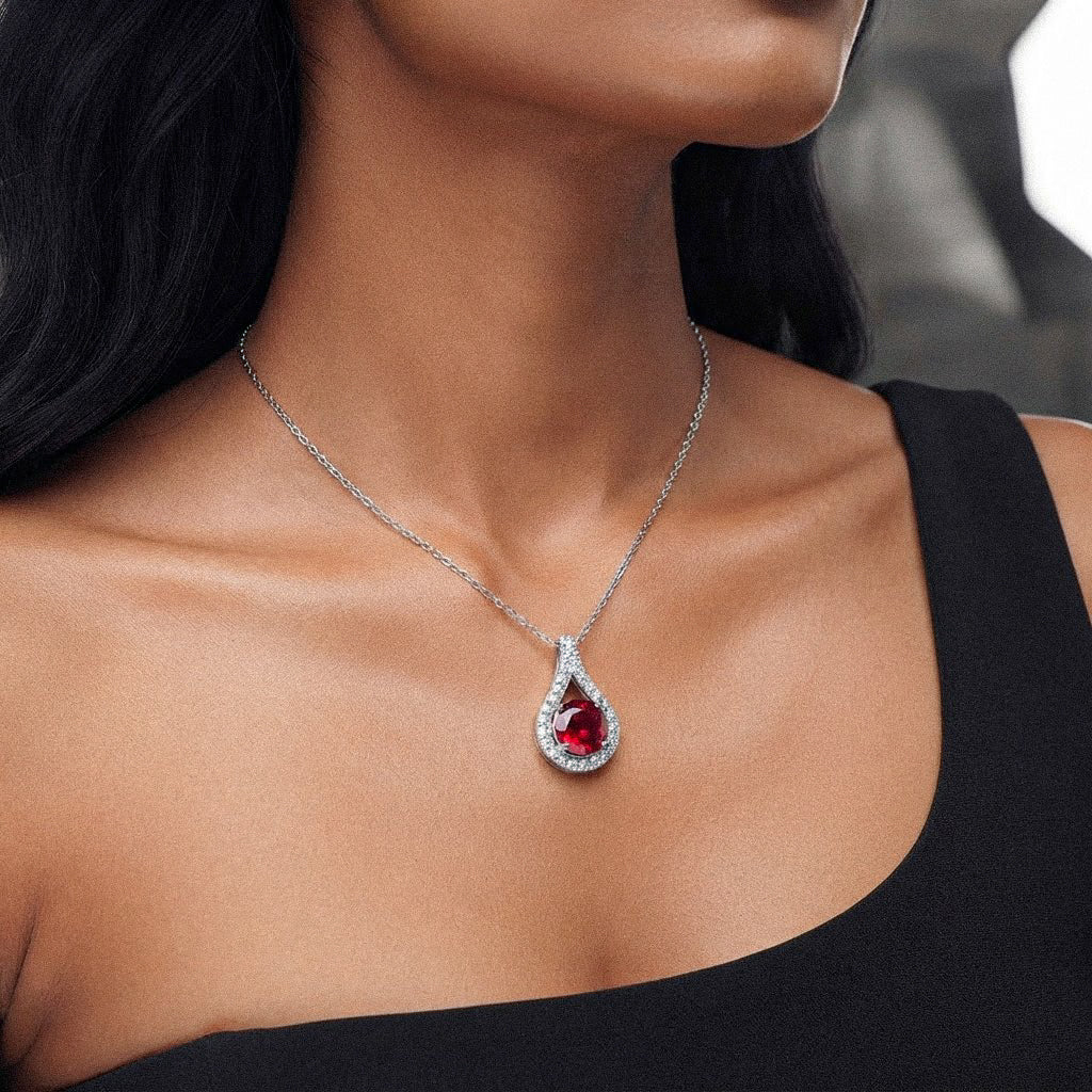 Ruby-Red Teardrop Necklace BILARRI
