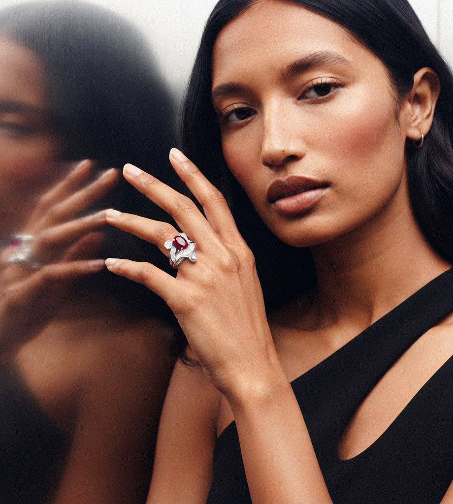 Oval Ruby Sculptural Pavé Ring, BILARRI