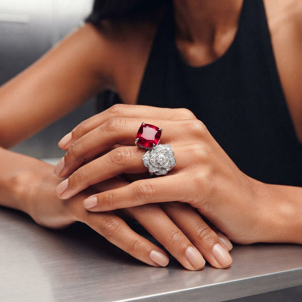 Cushion Ruby Rose Ring BILARRI