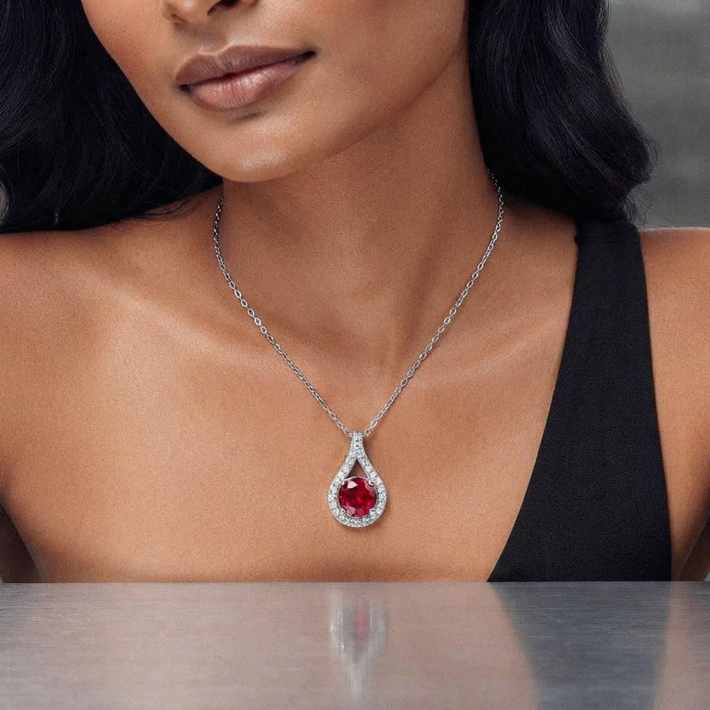Ruby-Red Teardrop Necklace BILARRI