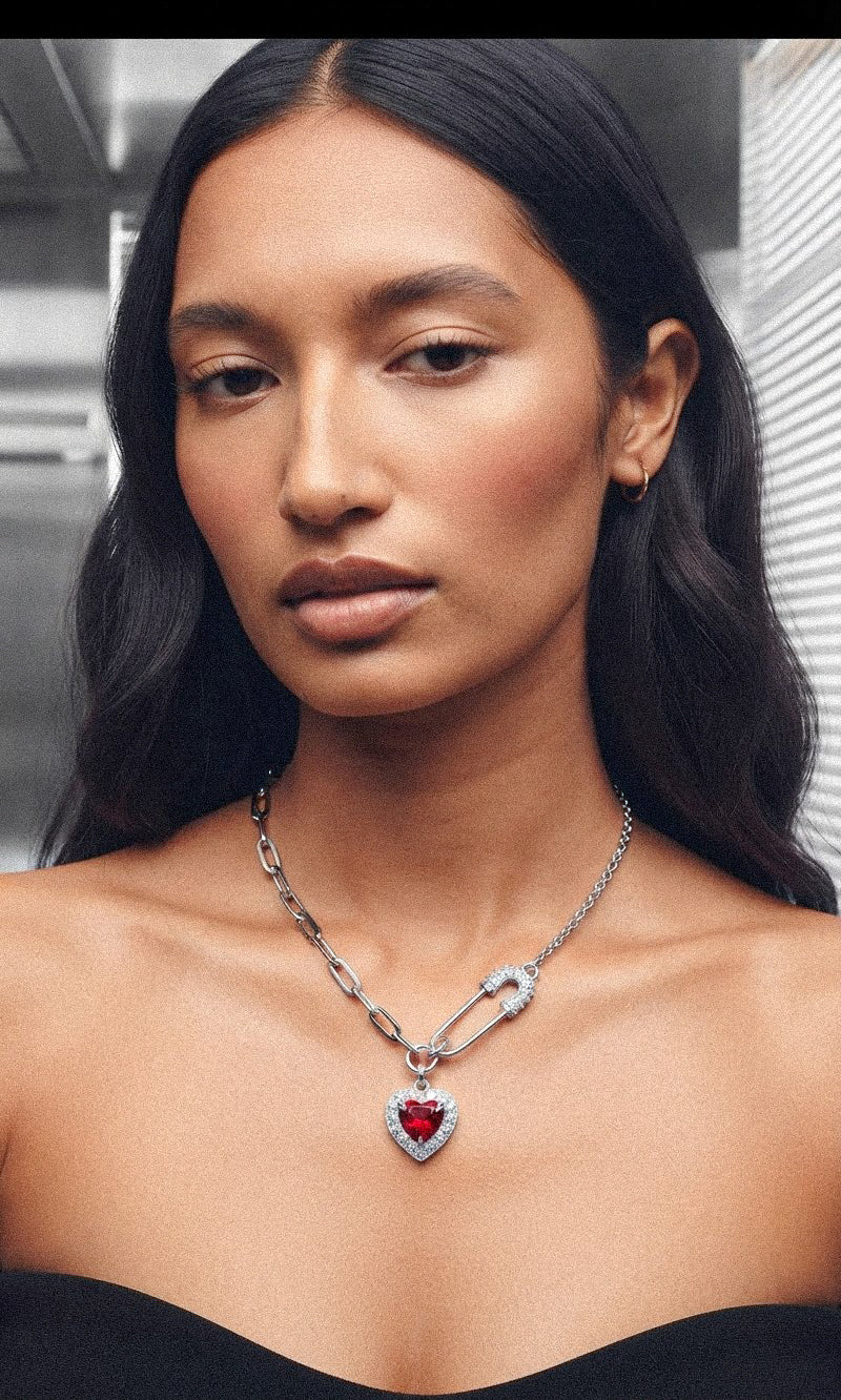 Amour Ruby-Red Heart Pendant Necklace BILARRI