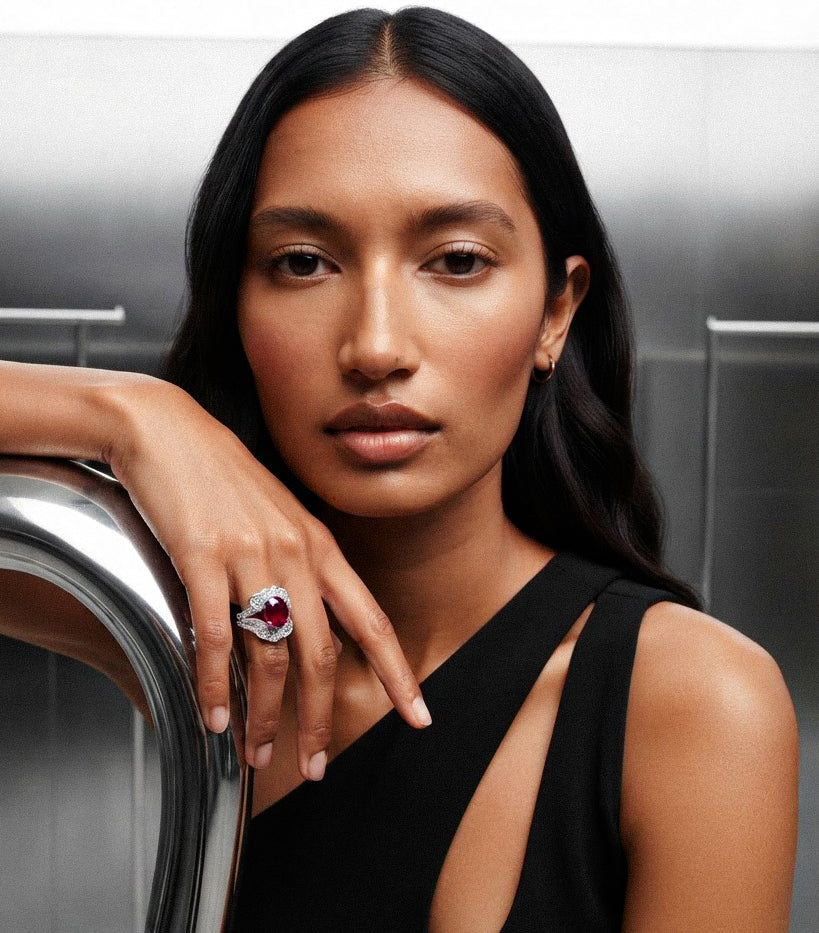 Oval Ruby Sculptural Pavé Ring, BILARRI