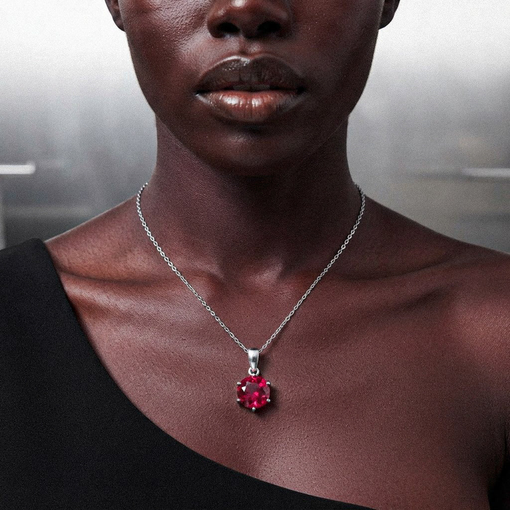 Sovereign Ruby-Red Solitaire Pendant Necklace BILARRI