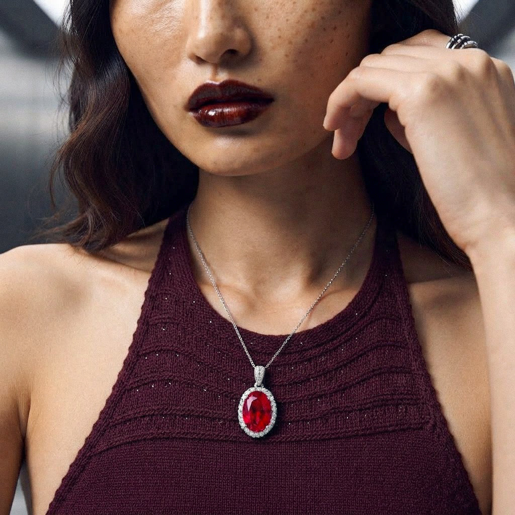 Circular red red ruby pendant necklace BILARRI