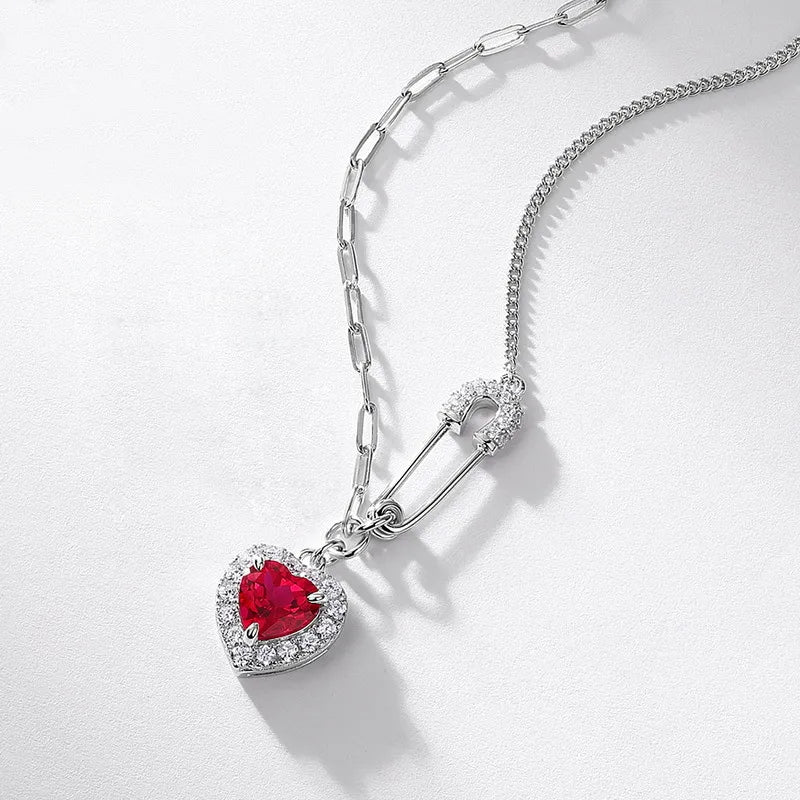 Amour Ruby-Red Heart Pendant Necklace BILARRI