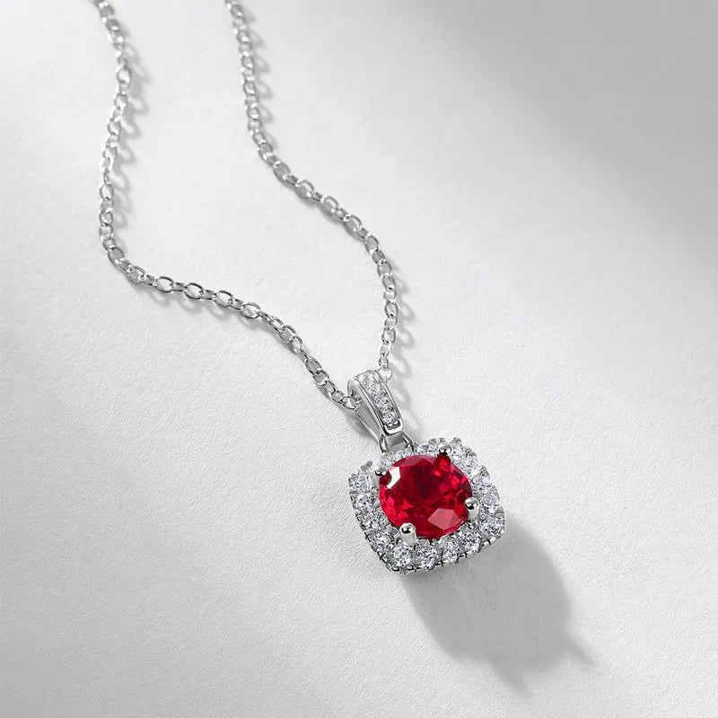 Ruby-Red Cushion Pendant Necklace BILARRI