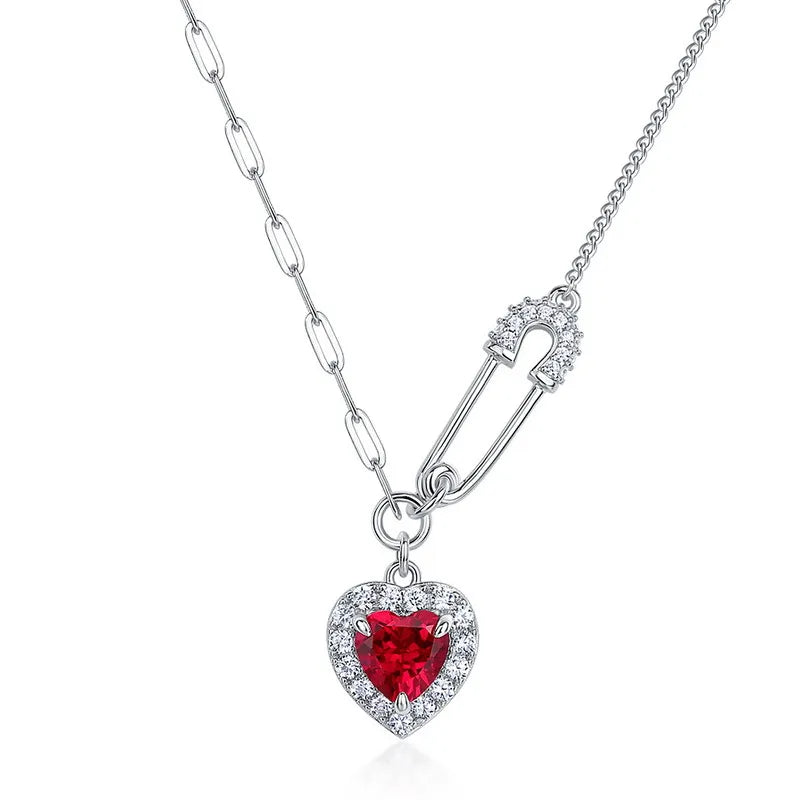 Amour Ruby-Red Heart Pendant Necklace BILARRI